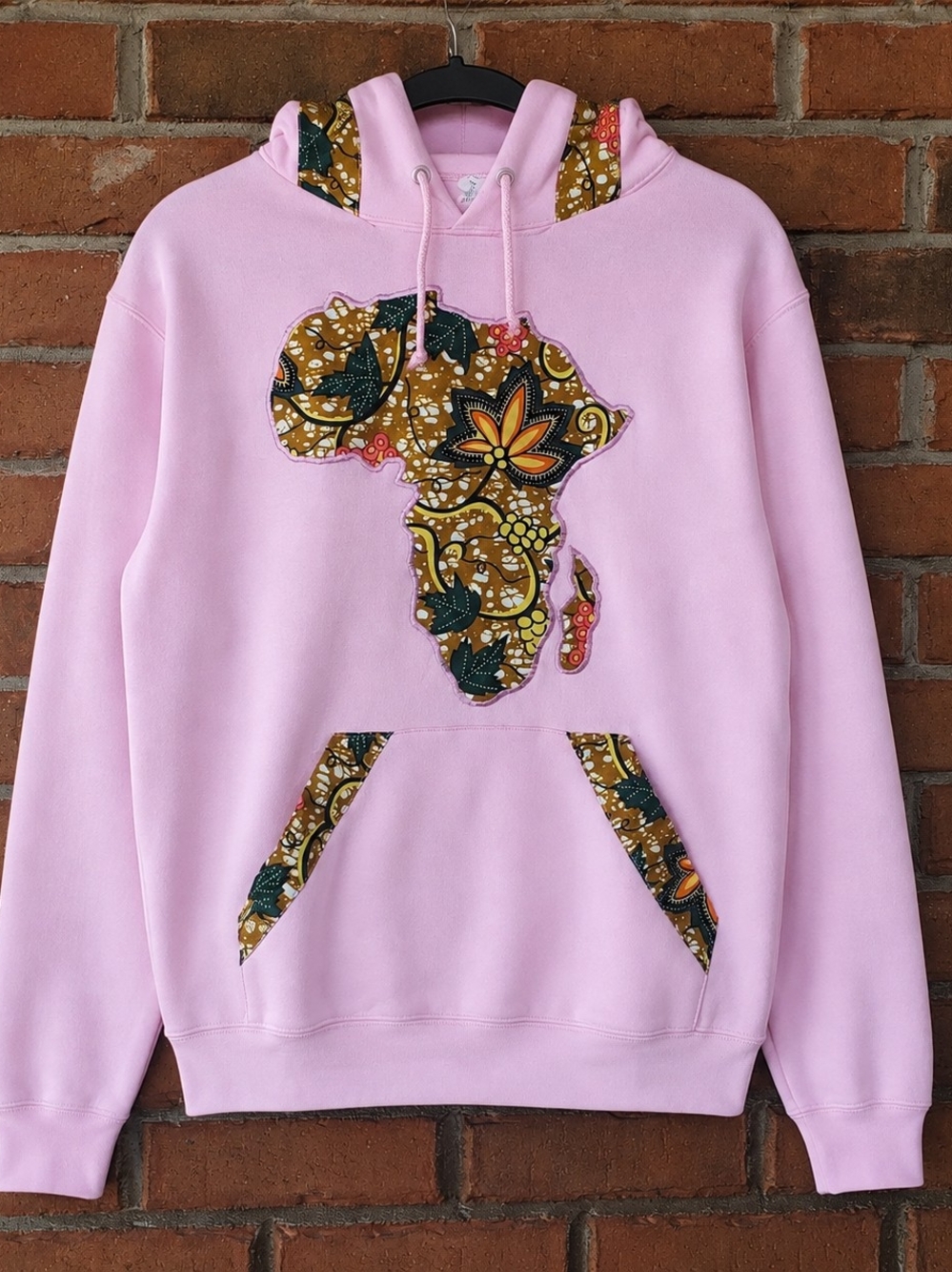 Soft Pink Crewneck Hoodie with Africa Appliqué